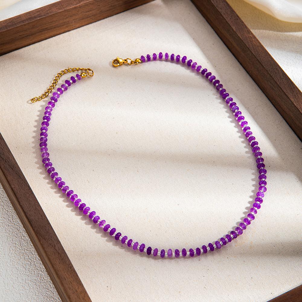 Colored natural stone beaded necklace niche high-end summer vacation style simple fashion necklace