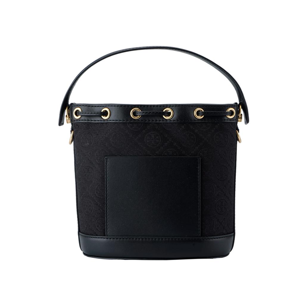 Tory Burch Однотонная сумка-ведро с принтом из букв T, на шнурке, с металлической пряжкой, для ношения через плечо, сумка-тоут, Обычный 152127-001
