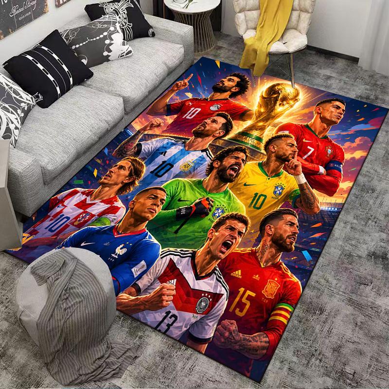 Soccer Stars Trophy Design Designed floor mat, suitable as a non-slip mat for the living room or bedroom sofa