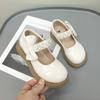 Children Leather Shoes for Girls Glossy Kids Fashion Pearls with Bow Casual Hook & Loop Princess Wedding Shallow Loafers 2024