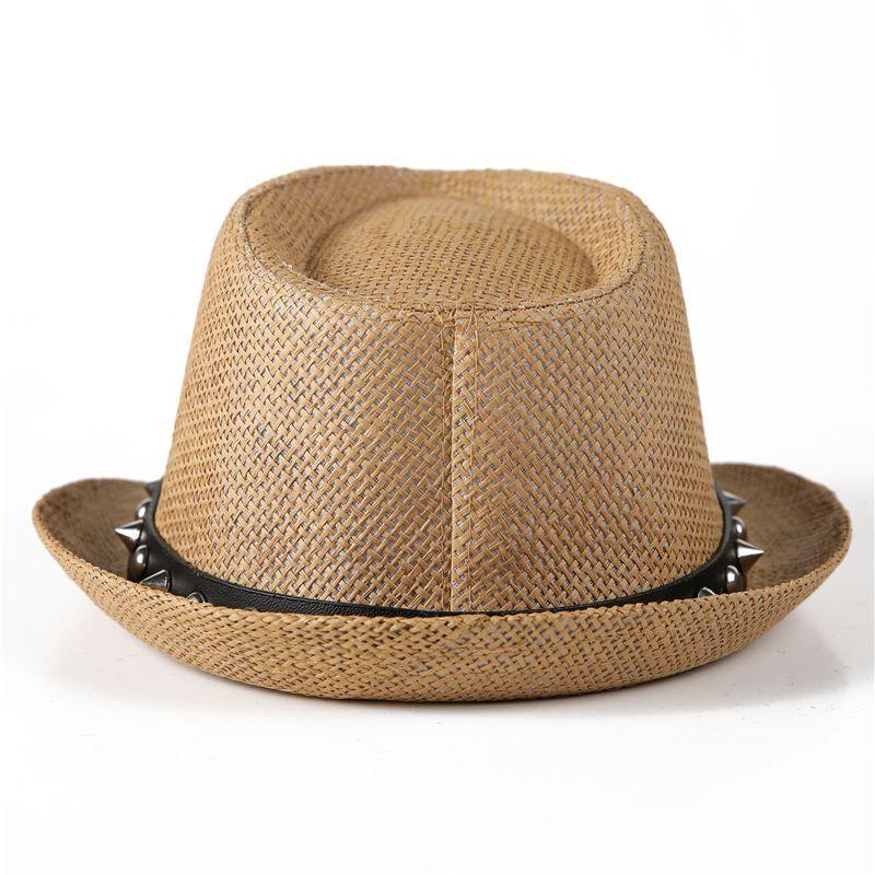 Hat Women's Summer Fashion British Top Hat Breathable Sunshade Hat Riveted Jazz Hat Men's Straw Weaving Small Hat