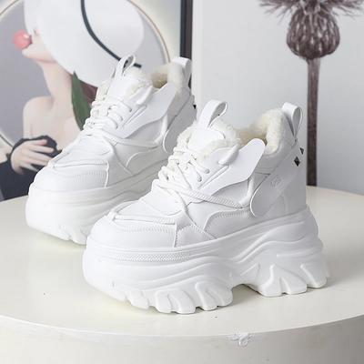 Мода 12 см Синтетический Осень Зима Весна Плюшевый Теплый Пуховый Женский Ботильоны Обувь Кожаные Ботинки на Платформе Зимние Кроссовки на Танкетке