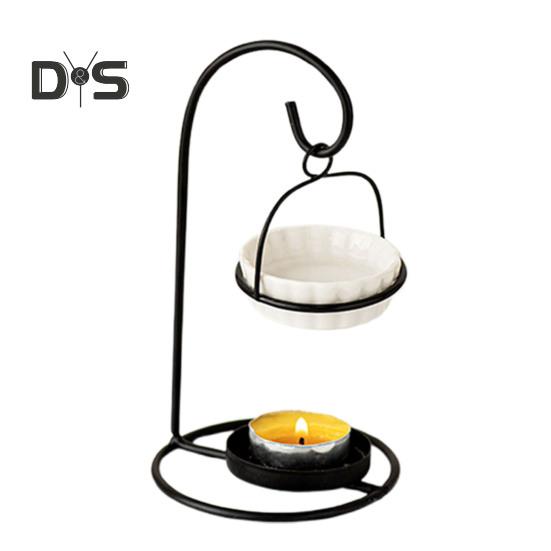 Essential Oil Burner Ceramic Aromatherapy Diffuser Oil Burner with Iron Tea Light Candle Holder Essential Oil Fragrance Diffuser for Bedroom Office