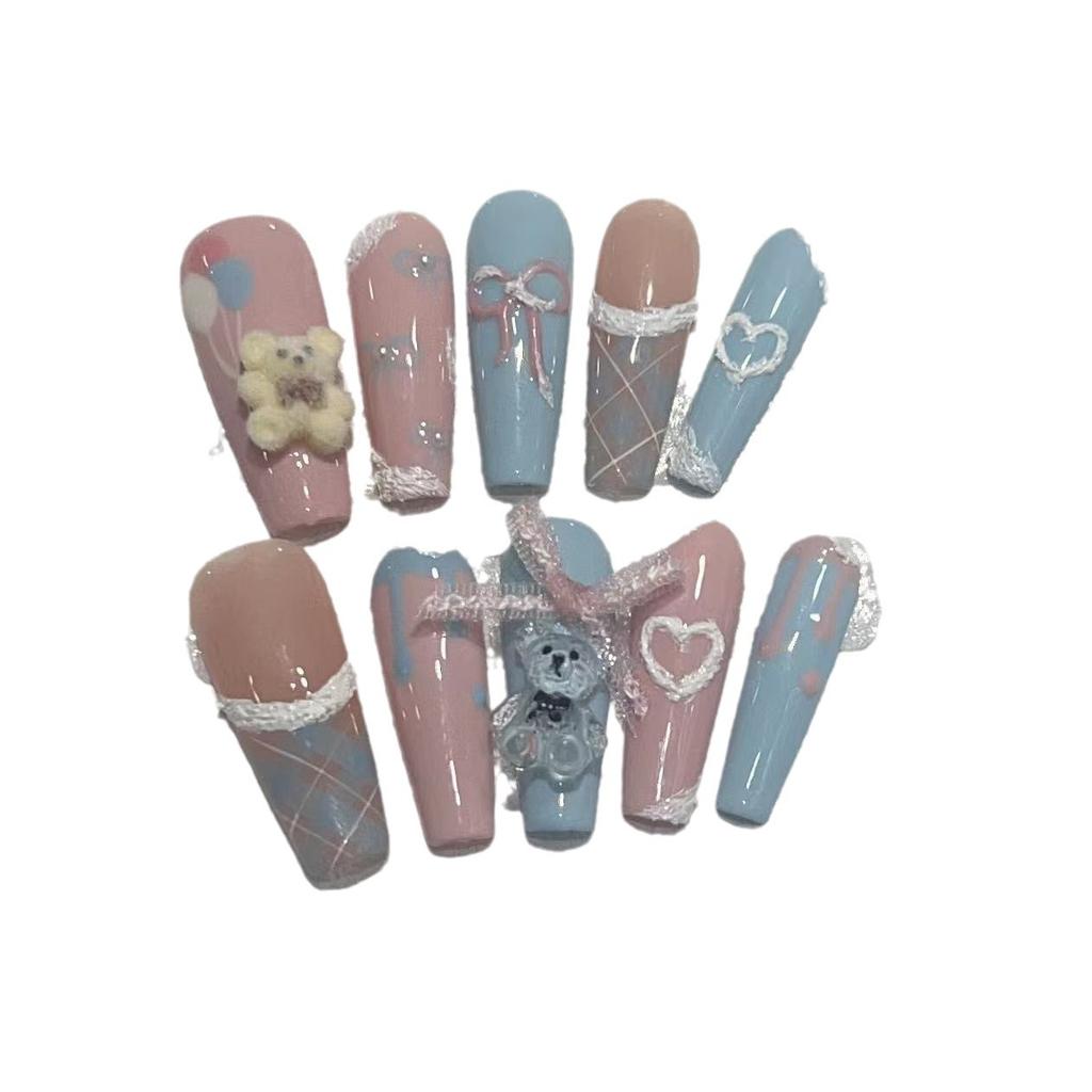 Pure Hand-wearing, Summer Fresh Candy, Three-dimensional Bear Cute Wearable Manicure, Removable Nail Patch