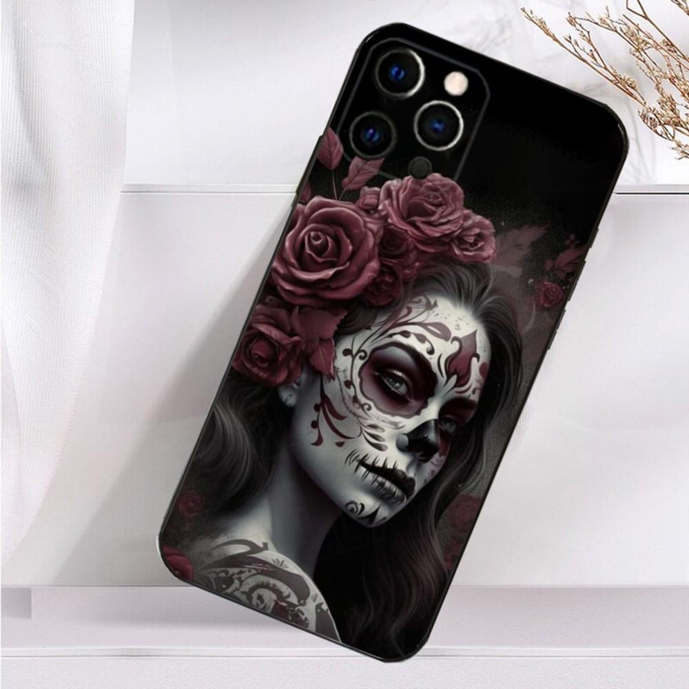 Чехол для телефона «Мексиканский череп Катрины» для iPhone 16, 15, 14, 13, 12, 11 Plus, Pro Max, XS, X, XR, SE, Mini, 8, 7, Мягкий силиконовый черный чехол