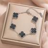 15mm High-end 18k Double-sided Lucky Four-leaf Clover Bracelet Fashion Light Luxury Five-flowered Shell Clavicle Chain OL Titanium Steel Bracelet