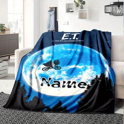 Et Moon Bicycle Adventure Night Sky Forest Customized Your Name Blanket Lightweight And Comfortable Warm Blanket Suitable For Bed Home Chair Office