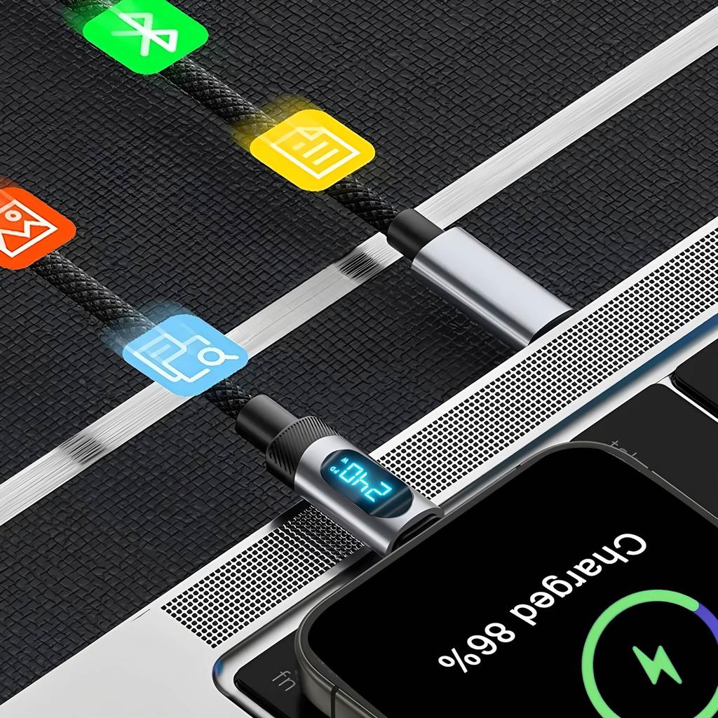 240 Вт PD USB C на USB C Кабель со светодиодным дисплеем Быстрая зарядка для Samsung Xiaomi Vivo Realme Motorola Type C Зарядный кабель