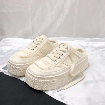 Ретро квадратный носок полутапочки без застежек женская летняя одежда для отдыха на открытом воздухе новая платформа увеличивающая рост парусиновая обувь для нищих