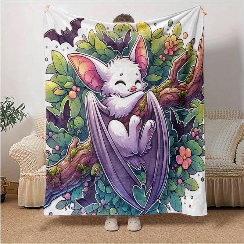1pc Cute Bat on a Branch Blanket Soft and Cozy for All Seasons, Living Room, Travel, Camping, Car Blankets