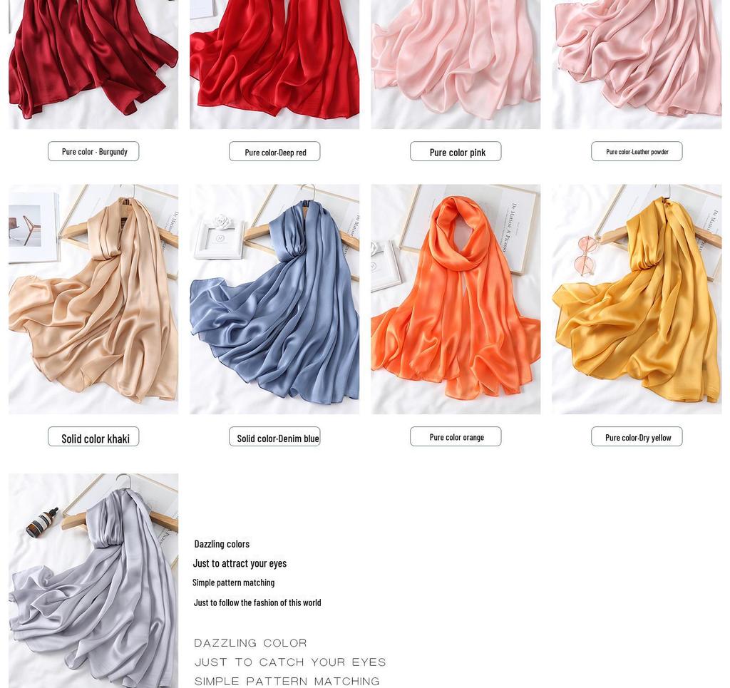 Women's Extra Long Monochrome Silk Scarf - Perfect Sunshade Shawl for Spring, Summer, and Autumn Travel