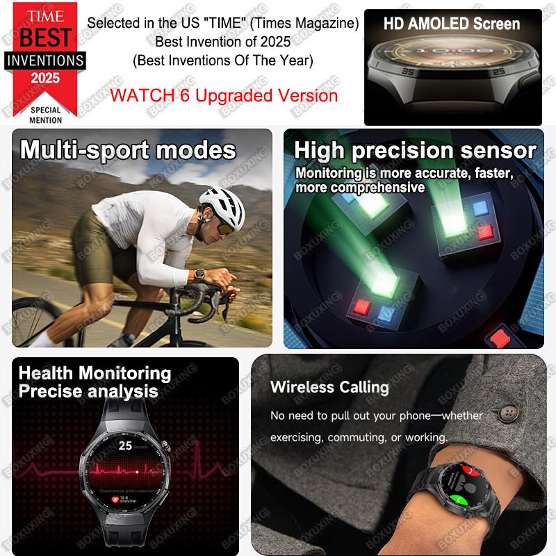 Глобальная версия Watch 6 Pro Новые умные часы для мужчин Экран GPS-трек Bluetooth-звонок Водонепроницаемые Спортивные Пульс Умные часы