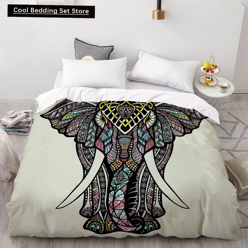 Bohemian Elephant Bedding Sets Queen King Size Colorful 2/3Pcs Duvet Cover Boho Psychedelic Indian Mandala Polyester Quilt Cover