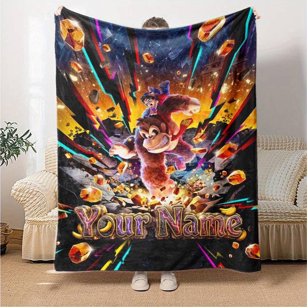 Name Custom Donkey Kong Print Flannel Blanket High Quality Warm Comfortable Cover for All Seasons Perfect for Gifts Home Decor