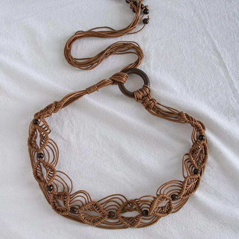 Woven Knot Waist Belt Wax Rope Dress Waistband Casual Female Waist Rope  Girls