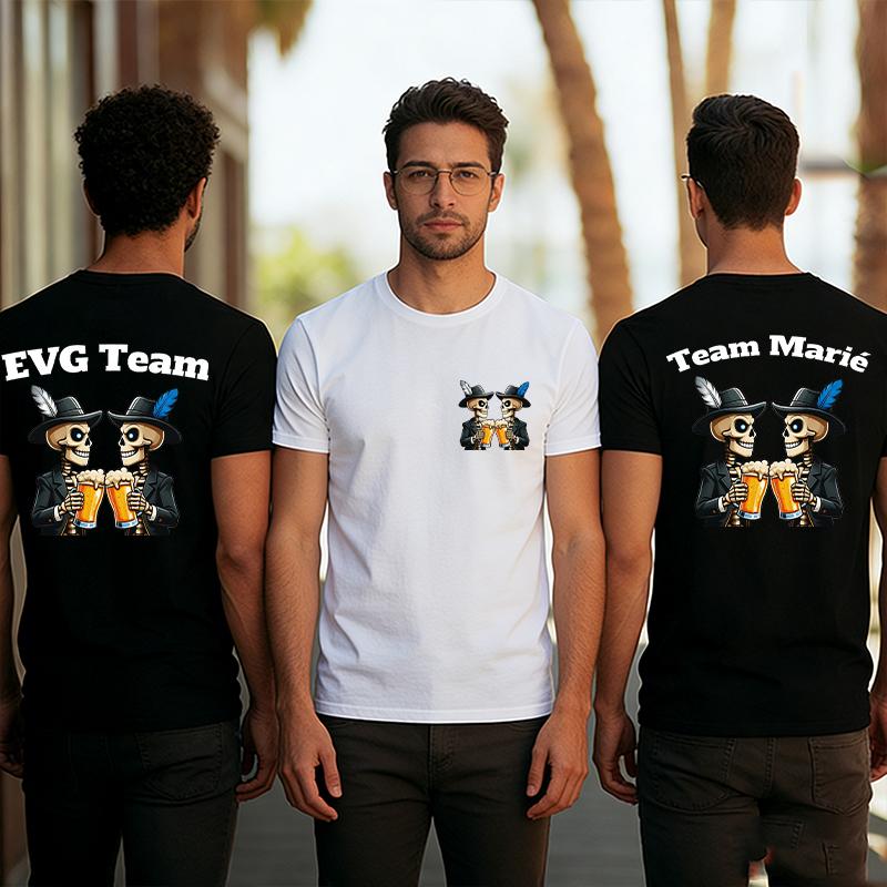 Французская мужская команда EVG Команда Marié Совпадающие футболки Вечеринка в честь холостяка Команда жениха Череп Пиво Тост Графический дизайн Совпадающие повседневные футболки