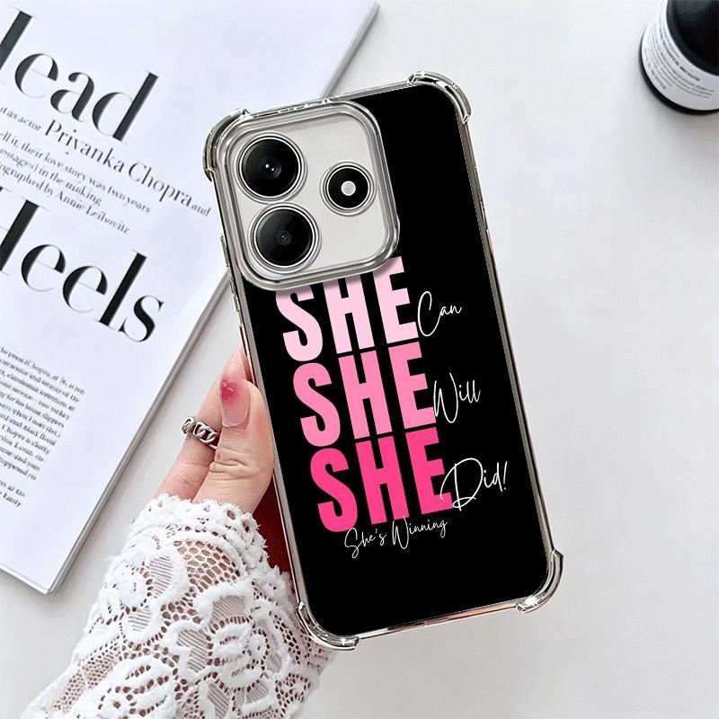 Чехол для телефона 'Girl Boss Lady' с розовым покрытием для Xiaomi Redmi Note 14 15 Pro Plus 13 12 11 11S 11T 10 9S 9 5G, противоударный с подушкой безопасности