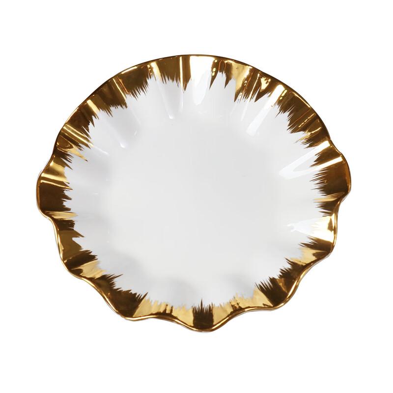 Керамическая обеденная тарелка ZISIZ с золотой каймой в форме листа лотоса