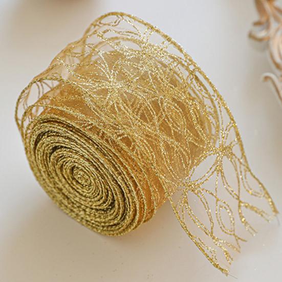 Translucent Polyester Ribbon for Bows 2.5" x 2.2 Yards Gold Sheer Christmas Tree Decoration and Gift Wrapping Wrapping, Mesh Fabric DIY Crafts Floral