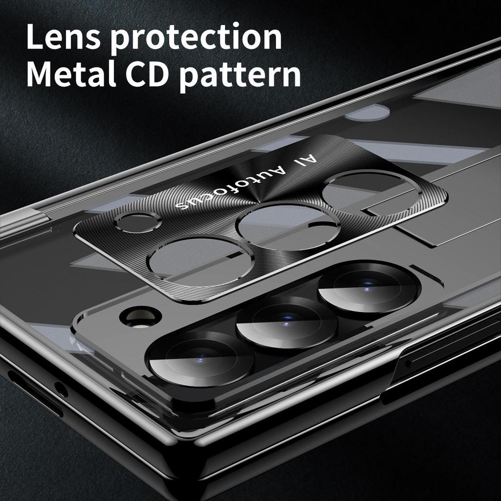 Чехол для Samsung Z Fold7/6: Двойной шарнир, Слот для стилуса, Гальванизированная прозрачная оболочка, Полная защита.
