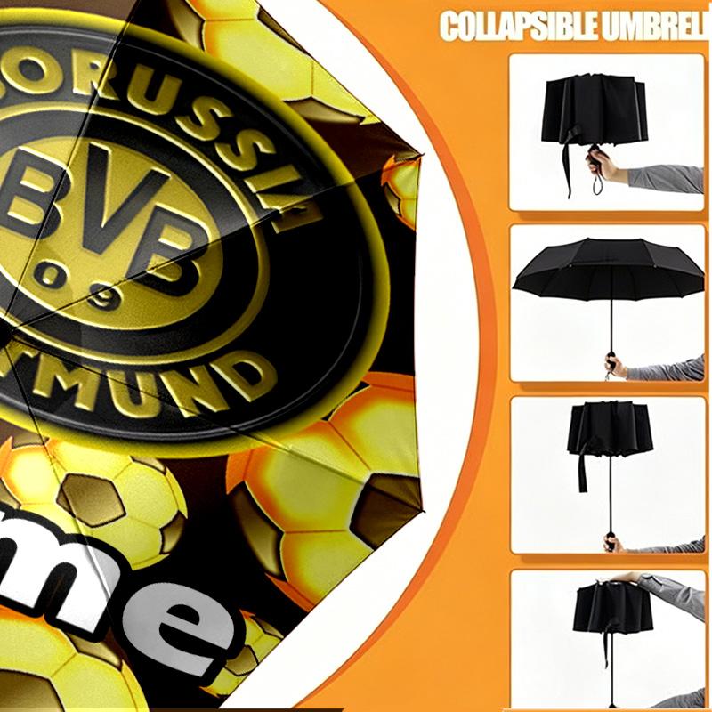 Custom Name Personalized Borussia Dortmund Print Umbrella, Auto Open Close, 8‑Rib Sturdy Frame, Commute Camping Hiking Use, Birthday Gift