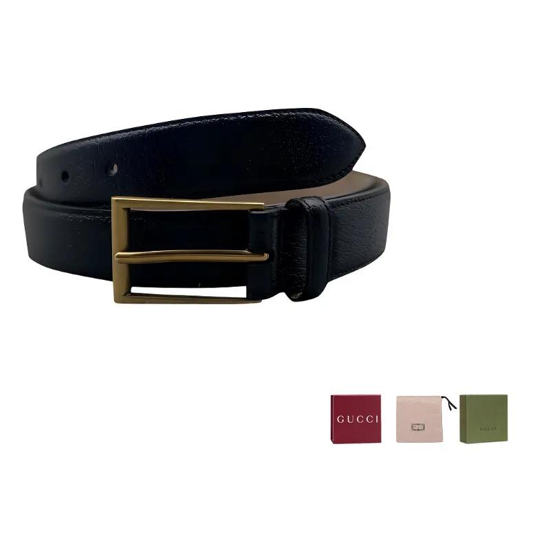 GUCCI Litchi Grain Pin Buckle Cow Leather Belts Unisex Black (Unisex) Leather Belts 495502 CWI0X 1000