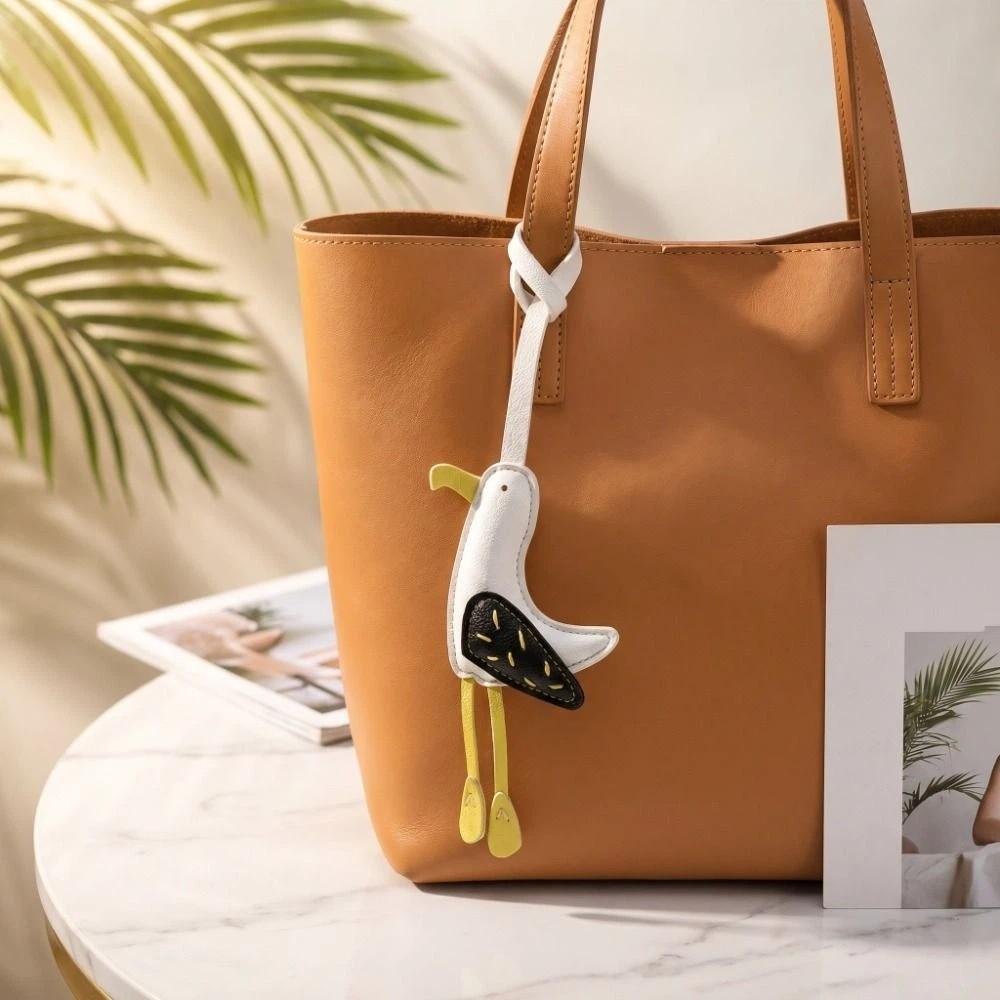 Cute Seagull Keychain PU Leather Bag Ornament Decorative Seagull Pendant Cars