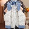 Девочки Куртка хлопковая с капюшоном с цветочным принтом Теплое зимнее пальто Утепленная мягкая верхняя одежда