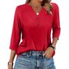 Women's T Shirt Solid Color Button 3/4 Sleeve Daily Weekend Fashion Basic V- Neck Regular Top