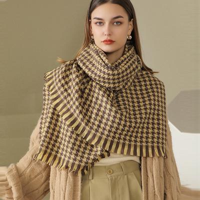 Шарф с узором «гусиные лапки», женский зимний клетчатый кашемировый шарф, шаль, шарф