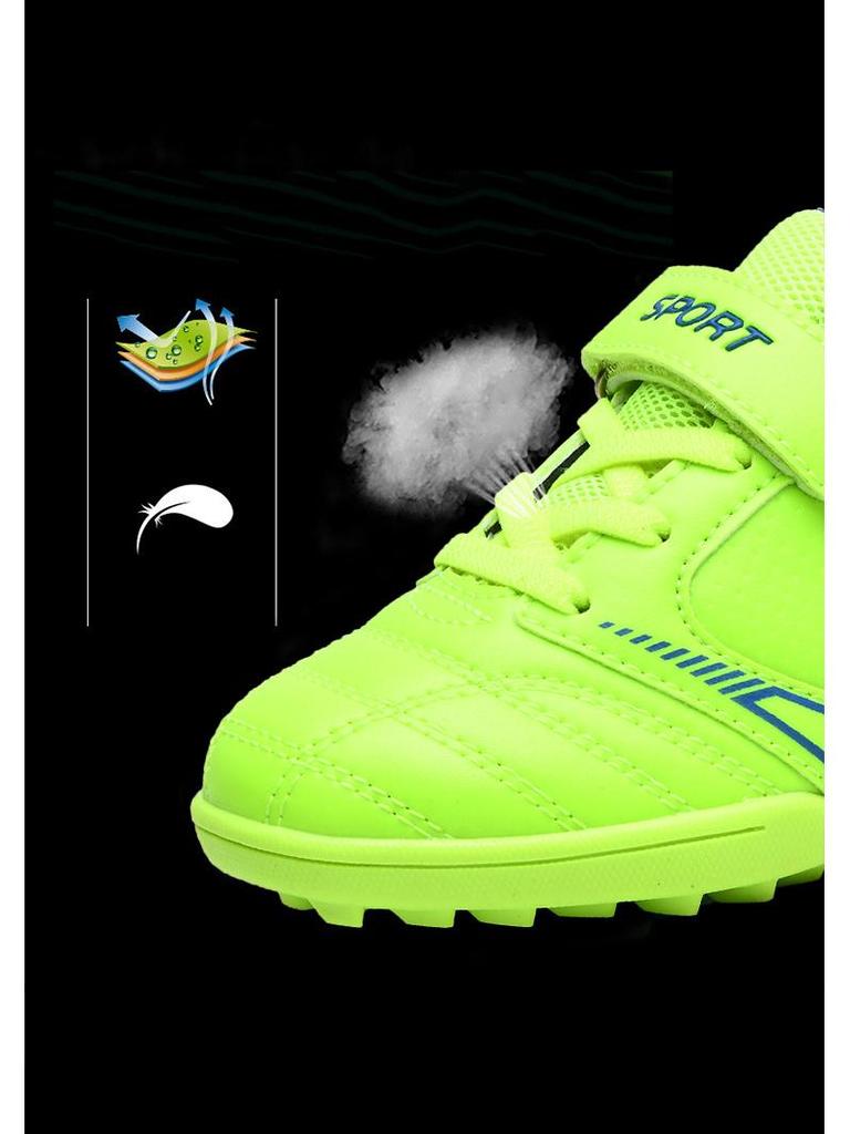Детские дышащие футбольные бутсы на липучках, легкие шипованные футбольные кроссовки для мальчиков и девочек, идеально подходят для травяных полей.