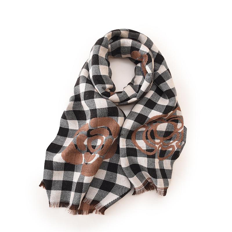 New Style Scarf for Women High End Autumn and Winter Anti Cold and Warm Plaid Scarf Printed Tassel Mid-length Scarf Shawl