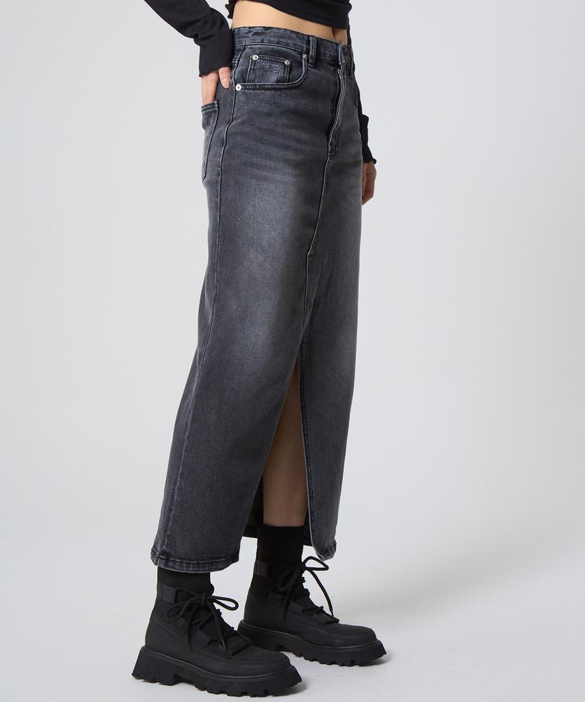 Unknown Planet Denim Long Skirt Sand Black