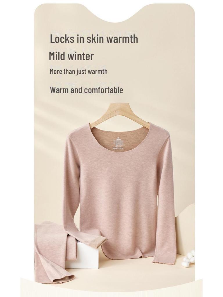 Женский комплект термобелья из шелка и кашемира: Бесшовный, плотный и теплый для осени и зимы.