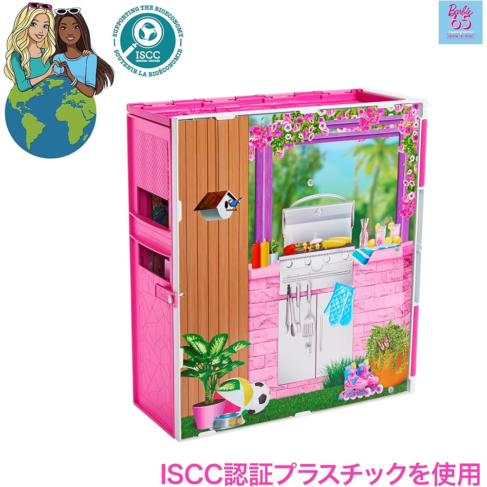 Barbie Barbie 65 Eco-Friendly Two-Story Pink House Doll Playset for Dress-Up and Role Play Ages 3+