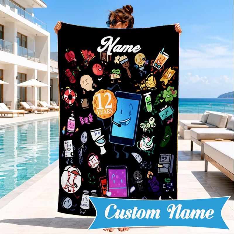 Custom Name Happy Anniversary Island Beach Towel Microfiber Beach Towel, Lightweight and Quick-Dry, for Summer Travel, Swimming Pool Gift