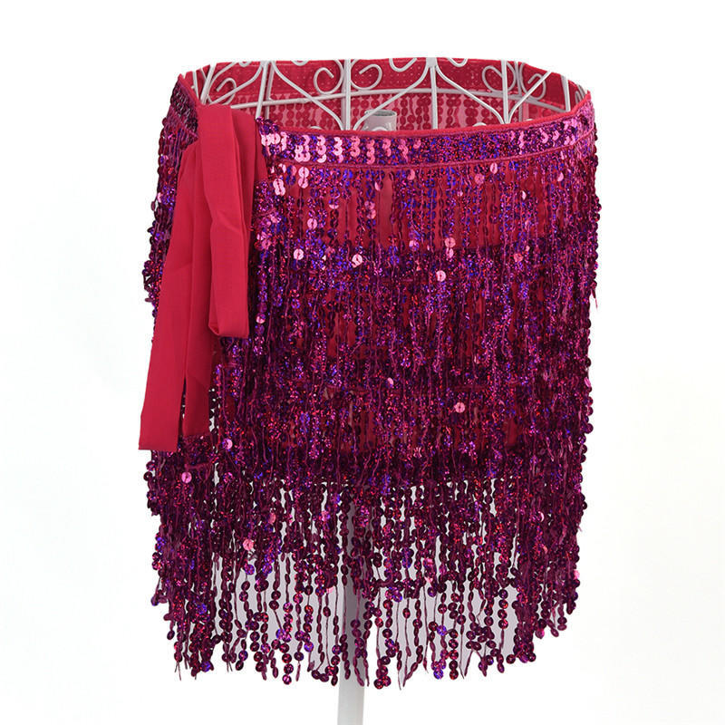 Костюм для танца живота с блестками, кисточками, бахромой, шарфом, поясом, юбкой с запахом на талии