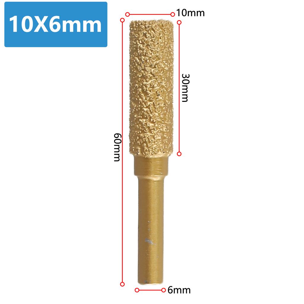 6mm Round Shank Vacuum Brazed Diamond Burr Head Grinding Rotary File For Stone Grey Cast Iron Ductile Iron Steel Engraving