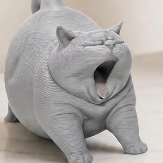 2 шт. Статуэтки зевающих кошек, 3D-печатные фигурки зевающих толстых кошек, Милые скульптуры кошек, Домашний настольный декор, Подарок для любителей кошек