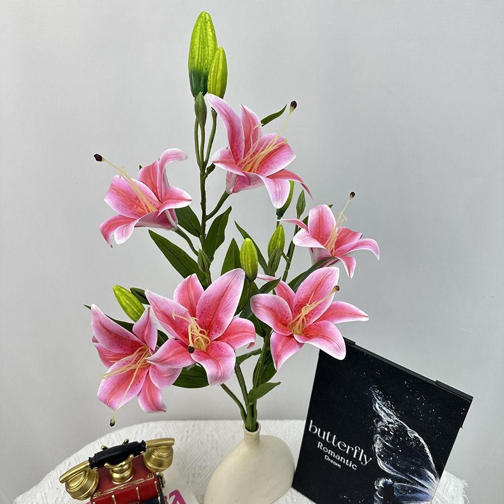 Multicolor Simulation Flower Green Leaves Faux Flower Artificial Lily Flowers Party Supplies