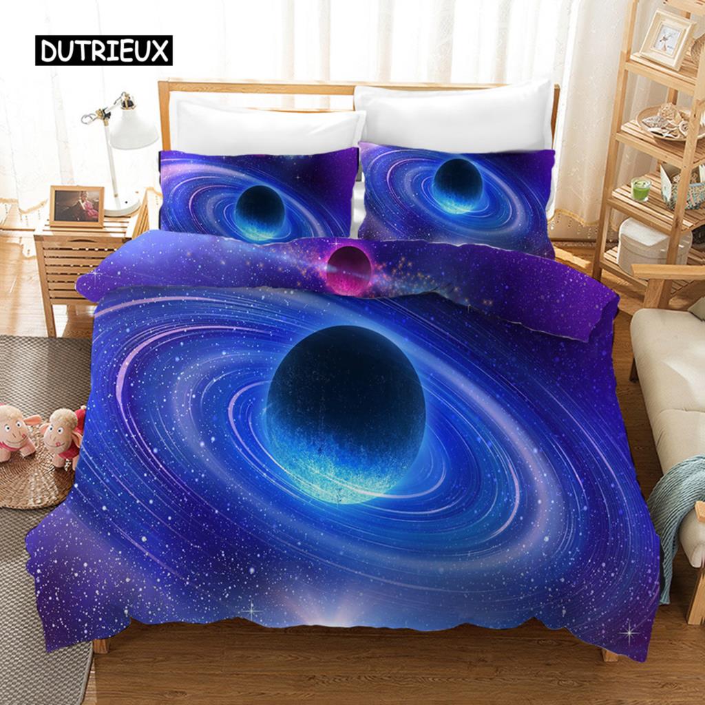 Комплект постельного белья Starry Sky Blue Orange Galaxy Starry Sky Theme Twin Комплект постельного белья из микрофибры Double Queen King Size Покрывало для пододеяльника