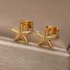 Minimalist Starfish Shell Stud Earrings for Women Gold Color Aesthetic Wedding Earring Summer Beach Jewelry Gift