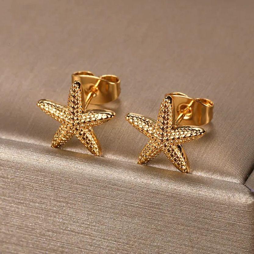 Minimalist Starfish Shell Stud Earrings for Women Gold Color Aesthetic Wedding Earring Summer Beach Jewelry Gift