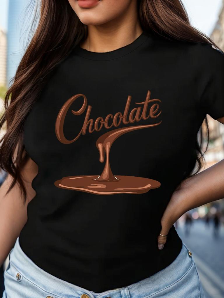Женская футболка с принтом Drip Chocolate, женская повседневная футболка с коротким рукавом, удобная с круглым вырезом, мягкие милые футболки, топы