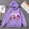 KPop Demon Hunters Hoodie for Children Kawaii Cartoon Clothing Fashion Purple Hoody Clothes Anime Thin Sweatshirt Tops Kids Gift