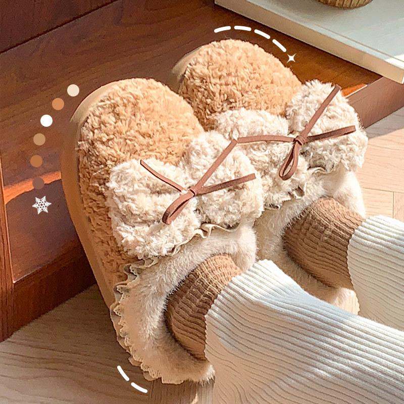 Winter new bow girl ballet wind cotton mop thickened warm plush home wear casual slippers