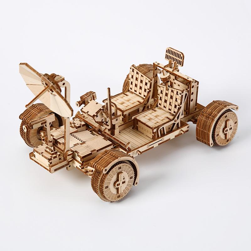 Cross-border Hot Selling 3d Wooden Three-dimensional Puzzle Moon Car Model Toys Children's Diy Toys Desktop Furnishings Wholesale