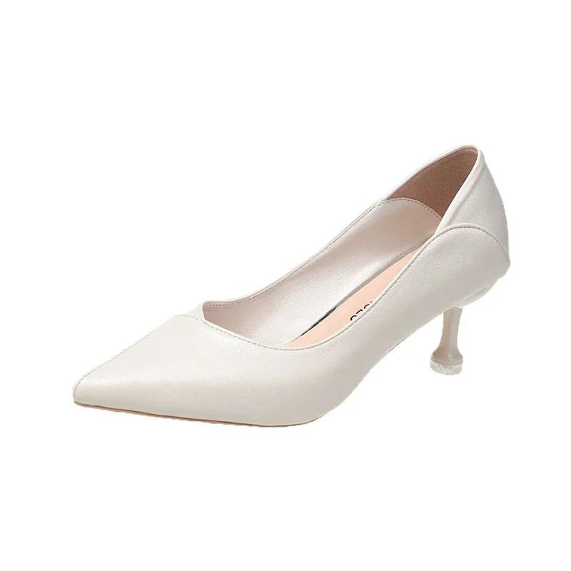 Туфли на высоком каблуке для женщин 2024 года, хит продаж, однотонные весенние новые туфли, женские туфли-одиночки, модные профессиональные туфли с острым носком