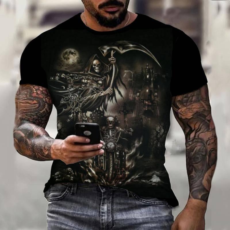 Футболка с татуировкой и 3D-принтом, летняя мужская футболка с коротким рукавом, уличная одежда с круглым вырезом, мужская одежда, топ