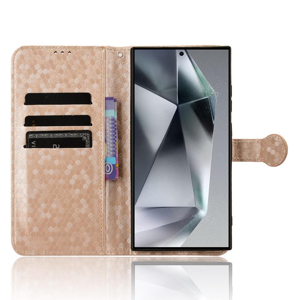 For Samsung Galaxy S24 Ultra Cell Phone Case PU Leather Wallet Imprinted Foldable Stand Cover